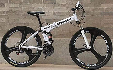 Amaze Kai Dual Suspension Bikes Latest Bm Foldable Gear Cycle for Men with 21 Speed Gear 6 Spoke | Folding Mountain Bike with Double Disc Break & Mac Wheel, 26 Inch, White N Black (White-Black) 
