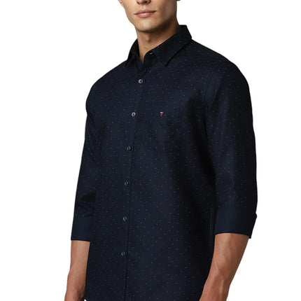 Louis Philippe Men's Letter Print Slim Fit Shirt (LYSFCSLPO11987_Navy 