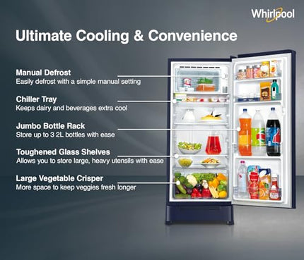 Whirlpool 192 L 4 Star Icemagic Powercool Direct-Cool Single Door Refrigerator with Base Drawer (215 IMPC ROY 4S SAPPHIRE MULIA-Z) 