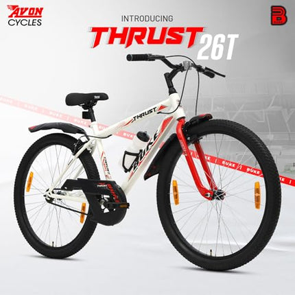 Avon Buke Thrust 26T MTB Bicycles for Adults|Wheel Size:26 inches|Steel Frame:17.5 inches Rigid Fork, Caliper Brake, Steel Rim, Mudguards & Bottle Stand|Short Bend, Matt Gloss Finish(White) 