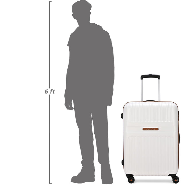 Aristocrat Atlas Check-in Trolley Bag 66cm | Medium | Hard Luggage | Smooth 8-Wheel Suitcase | Secure Combination Lock with Sturdy Zipper | Full Fabric Convipack | 3-Year Warranty (Pearl White) 