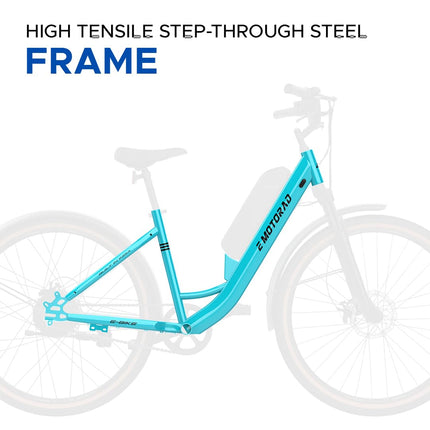 EMotorad ST-X Unisex City Electric Cycle with 7.65Ah Li-Ion Removable Battery | High-T Step-Through Steel Frame | Cluster C2 Display | 5 Levels of Pedal Assist | 250W Rear Hub Motor (Teal Blue) 