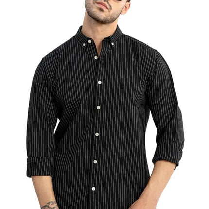 SNITCH Cotton Lining Regular Fit Shirt for Men (Black, XXL) 