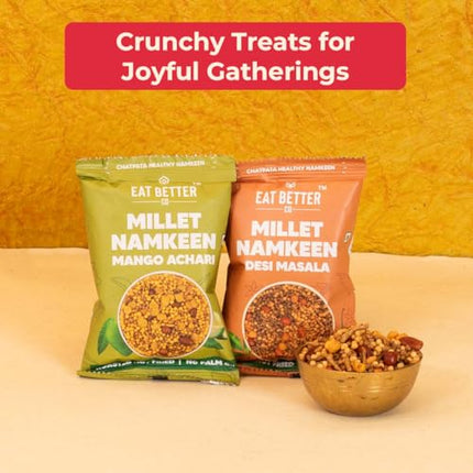 EAT BETTER CO - 6 Item Holi Gift Hamper with Gulaal, Chocolate Coated Nuts, Dry Fruit Laddoos & Chatpata Healthy Millet Namkeen 
