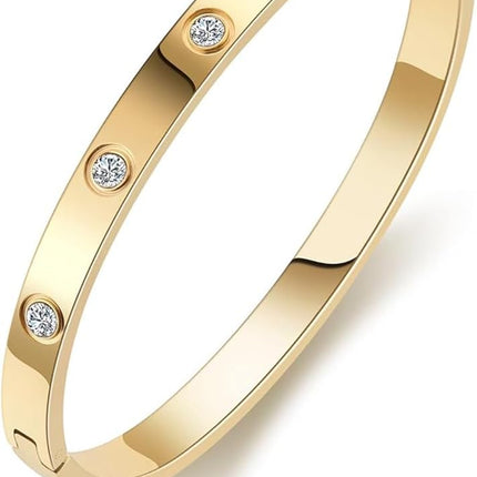 Shining Diva Fashion Latest Stylish Stainless Steel Crystal Gift Bangle Bracelet for Women and Girls (15747b)(Gold) Valentine Gift for Girlfriend 