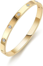 Shining Diva Fashion Latest Stylish Stainless Steel Crystal Gift Bangle Bracelet for Women and Girls (15747b)(Gold) Valentine Gift for Girlfriend 