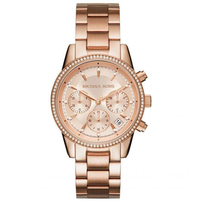 Michael Kors Stainless Steel Analog Gold Dial Women Watch-Mk6357, Rose Gold Band 