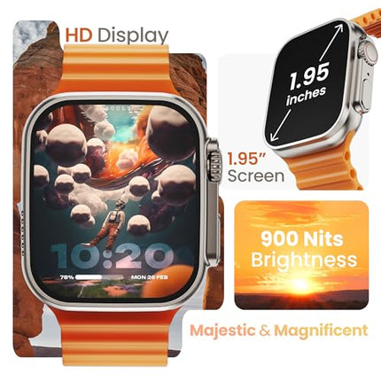Boult Newly Launched Crown Smart Watch 1.95'' Display, Bluetooth Calling, Working Crown, Zinc Alloy Frame, 900 Nits Brightness, AI Voice Assistant, SpO2 Monitoring, 100+ Sports Mode (Orange) 