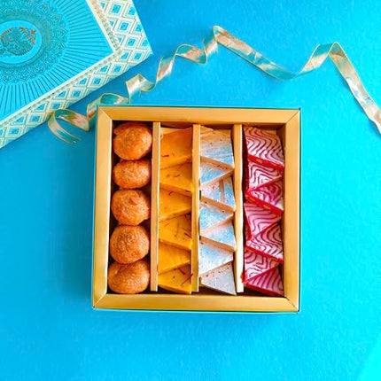 Kaju Katli Hamper | Desi Ghee Sweets | Festive Gift Pack | Hamper for Every Occasion | Birthday, Holi, Rakhi, New Year, Christmas, Anniversary | Kaju Katli Hamper - Strawberry Kaju Katli, Kesar Kaju Katli , Kaju Katli , MIni Kachori | Shark Tank India Bra 