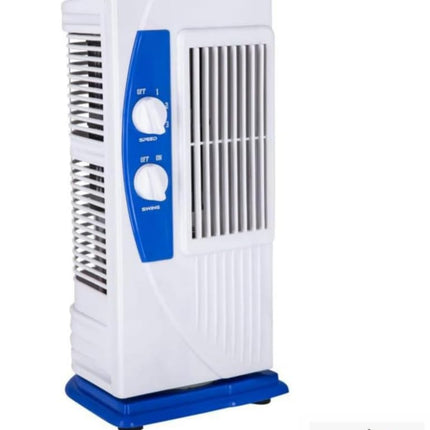 Hometronics Tower Fan For Home| Lightweight Portable Tower AC| Tough Blower With 3 Speed Control| Cooler for home|, Low Power Consumption and Anti-Rust Body, (BLUE & WHITE) 
