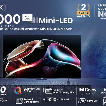 Hisense 139 cm (55 inches) 4K Ultra HD Smart Mini LED QLED TV 55U7K (Black) 