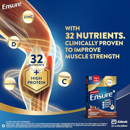 Ensure No 1 Nutritional Supplement Drink in the world|32 nutrients High Protein,Calcium,Vit D|Chocolate 375g 