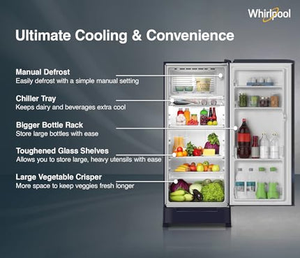 Whirlpool 184 L 5 Star Direct-Cool Single Door Refrigerator with Intellisense Inverter Compressor (205 WDE ROY 5S Inv SAPPHIRE SPRING-Z) 