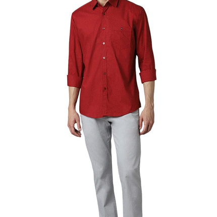 Louis Philippe Men's Slim Fit Shirt (LYSFSSLFL89977_Red 