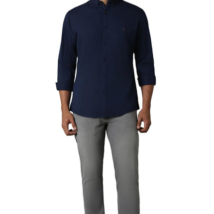 Louis Philippe Cotton Men's Slim FiT-Shirt (Lrsfnslpa61514_Navy 