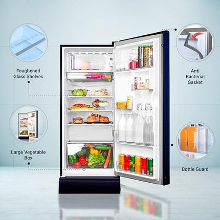 Haier 190 L, 5 Star, Direct-Cool Single Door Refrigerator (HED-205MDB-P, Marine Dahelia, Base Stand Drawer, 2024 Model) 