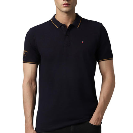 Louis Philippe Men's Solid Slim Fit T-Shirt (LRKPCSLFI53303_Navy 
