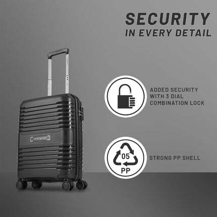 Aristocrat Harbour Cabin Trolley Bag 55 cm | Small | Polypropylene Hardshell Sided Luggage | Smooth 8-Wheel Suitcase | Combination Lock with Sturdy Zipper| 7-Year Warranty - Unisex (Black) 