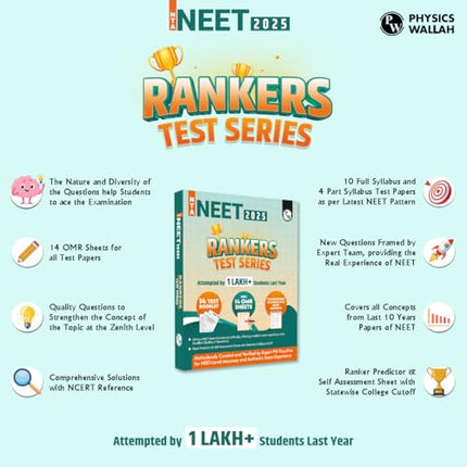PW NTA NEET Rankers Test Series 2025 Updated as per Latest NEET Pattern 180 Questions Verified & Curated by Expert Faculties | 10 Full Syllabus + 4 Part Syllabus (Class 11 & 12) | OMR Sheet, Solution Booklet with NCERT References 