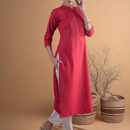 Libas Women's Cotton Straight Kurta (4339_Maroon 