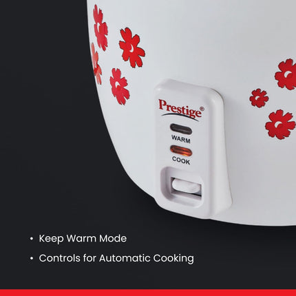 Prestige 1.8 Litres Electric Rice Cooker (PRWO 1.8 Litres)| 2 Aluminium Cooking Pans | Stainless Steel Lid | Grey/White | Cool Touch Handles | Detachable Power Cord | 700- Watt 