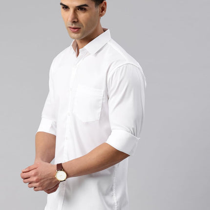 Majestic Man Pure Cotton Solid Slim Fit Casual Shirt for Men (Milky White, Medium) 