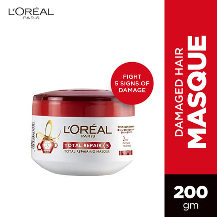 L'Oreal Paris Hair Mask, For Damaged and Weak Hair, With Pro-Keratin + Ceramide, Total Repair 5, 200ml & L'Oreal Paris Moisture Filling Shampoo, With Hyaluronic Acid, For Dry & Dehydrated Hair, 340ml 