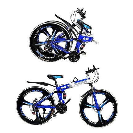 Amaze Kai Dual Suspension Bikes Latest Bmv Foldable Gear Cycle for Men with 21 Speed Gear 3 Spoke | Folding Mountain Bike with Double Disc Break & Mac Wheel, 26 Inch (Blue) 