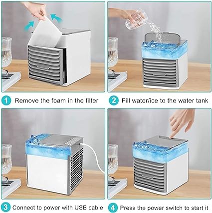 EYUVAA LABEL Portable Mini AC Cooler for Room Cooling Fan USB Powered Mini Cooler For Travel Rechargeable Fan, Portable Air Conditioners for Home Fan with light, Humidifier, Air Purifier (Multicolor) 