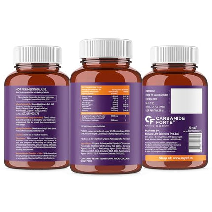 Carbamide Forte Organic Ashwagandha 1000mg Tablets|Stress & Anxiety Relief Tablets |Ashwagandha Powder tablet 1000 mg|Rejuvenates Mind & Body - 60 Organic Ashwagandha Tablets, 1 count, 60 capsules 