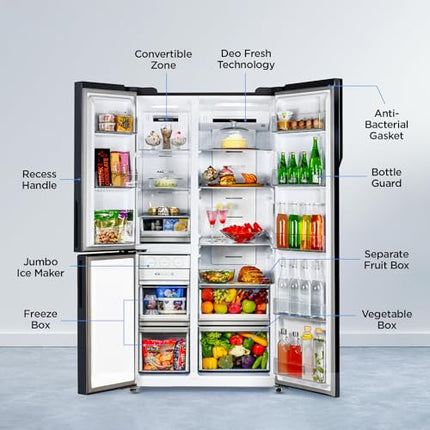 Haier 598 L, 3 Star, 83% Convertible Fridge Space, Expert Inverter, Frost Free, Side by Side Refrigerator, (HRT-683GK, Graphite Black) 