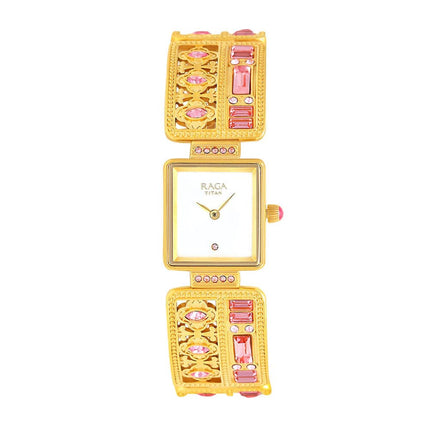 Titan Women's Analog Mother Of Pearl Dial Gold Band Metal Watch 