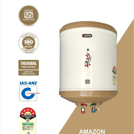 Activa Amazon 10 Liter Water Heater Geyser, ISI Copper Element 3 KVA (0.8mm), Instant Heat Water, Anti Rust Coated Tank, ABS Body, BEE 5 Start Rating, Energy Efficient, 5 Year Warranty - IVORY 