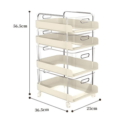 HomeEssentials Plastic Multi-Layer Storage Movable Rack With Removable Shelves - Living Room, Kitchen, Bedroom Organize (4 Layer) 