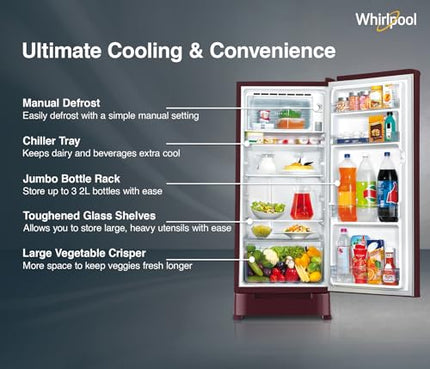 Whirlpool 192 L 4 Star Direct-Cool Single Door Refrigerator with Base Drawer (215 IMPC ROY 4S Wine Mulia-Z) 
