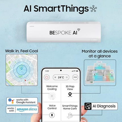 Samsung 1.5 Ton 3 Star AI Inverter Smart Split AC (WiFi, Energy Saving, Voice Control, Powerful Cooling, Copper, Digital Inverter, 4 Way swing, 5 Step Convertible, BESPOKE AI AR50F18D1LHNNA) 