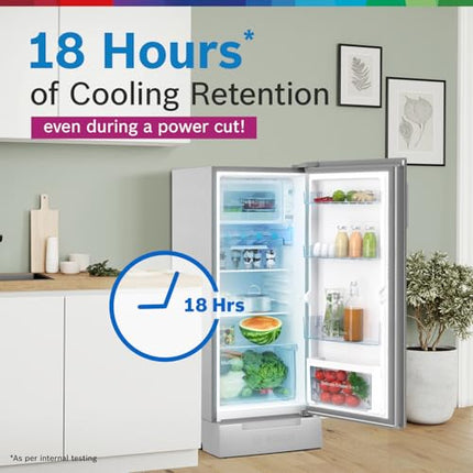 Bosch SmartChoice 207 L, 3 Star, Single Door Refrigerator with Industry's largest base drawer & veg box*(CST20S23PI,Fine Steel) |18 Hr Cooling Retention, 2.5x Faster Cooling, smart inverter compressor 