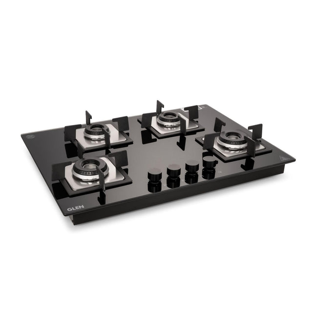 Glen Hob 4 Burner Gas Stove Hob Top | Built-In Hob Auto Ignition | 8 MM Thick Toughened Glass Black | Italian Burner with Double Ring Flame |Gas Stove 4 Burner Warranty 2 Years Standard 1074SQHTIN70 