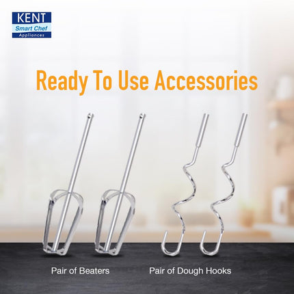 KENT 16051 Hand Blender 300 W | 5 Variable Speed Control | Multiple Beaters & Dough Hooks | Turbo Function, Plastic, 300 Watts 