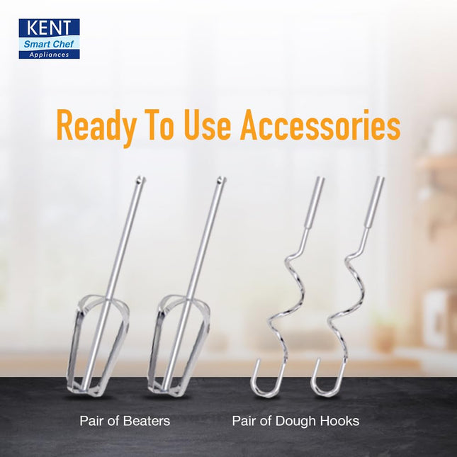 KENT 16051 Hand Blender 300 W | 5 Variable Speed Control | Multiple Beaters & Dough Hooks | Turbo Function, Plastic, 300 Watts 