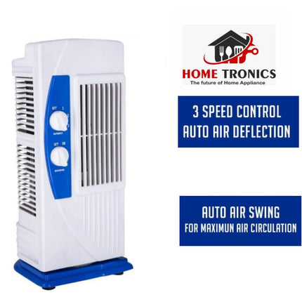 Hometronics Tower Fan For Home| Lightweight Portable Tower AC| Tough Blower With 3 Speed Control| Cooler for home|, Low Power Consumption and Anti-Rust Body, (BLUE & WHITE) 