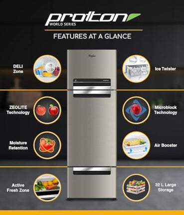 Whirlpool 215 L Frost Free Triple-Door Refrigerator(Fp 223D Protton Roy German Steel(Z) Double Door Refrigerator Space, 2024 Fridge Model) 
