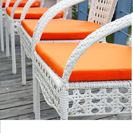 PRATHAMINDIA OFFICIAL STORE 4+1 Outdoor Indoor Patio Furniture Sets Rattan Chair, Wicker Conversation Set Poolside Lawn Chairs Swingarea Balcony Garden Furniture (White & Orange Cushion) 50x50x66 Cm 