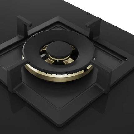 Bosch Built in Gas Hob Black Tempered glass Glass 3 Burner Auto Ignition 75 cm Full Brass 3D Ring Burners with Matt Black Heat Shields & Cast Iron pan supports (PND7B6G20I) 