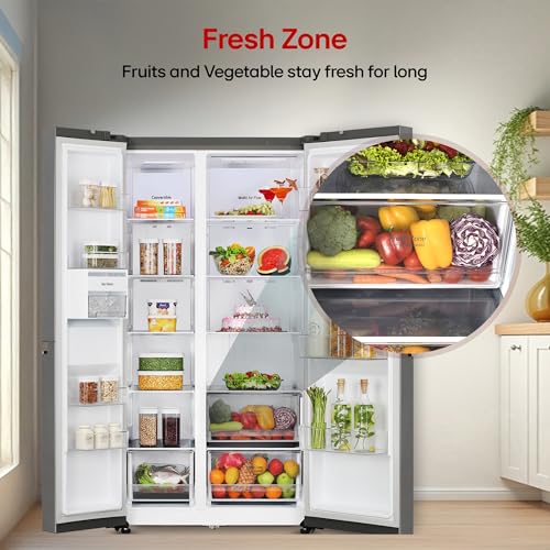 LG 650 L, 3 Star, Smart Inverter Compressor, Convertible, Door Cooling+, Frost Free Double Door Side by Side Refrigerator (GL-B257HDS3, Dazzle Steel, Express Freeze) 