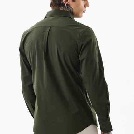 SNITCH Men's Casual Shirt | Slim Fit Full Sleeve Classic Collar Solid Pattern | Premium Cotton Blend & Breathable Fabric for Everyday & Semi-Formal Wear | Dark Green 
