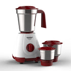Maharaja Whiteline 500W Livo Pro Mixer Grinder with 3 Stainless Steel Jars with lid and 20,000 RPM Motor Speed (White & Cherry Red) 