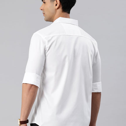 Majestic Man Pure Cotton Solid Slim Fit Casual Shirt for Men (Milky White, Medium) 