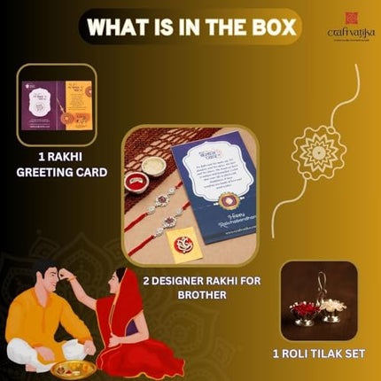 CraftVatika Silver Rakhi for Brother Bhaiya - Rakhi Set of 2, Ganesha Rakhis for Rakshabandhan, Silver Raki for Brother Boy Men Kids, Rakshasutra Thread for Bhai 