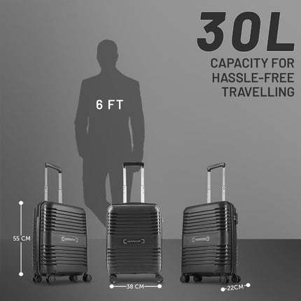 Aristocrat Harbour Cabin Trolley Bag 55 cm | Small | Polypropylene Hardshell Sided Luggage | Smooth 8-Wheel Suitcase | Combination Lock with Sturdy Zipper| 7-Year Warranty - Unisex (Black) 